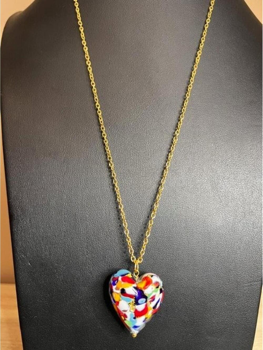 B5164 Dyadema Bronze Italy 18K gold plated Millefiori Heart 32" Necklace